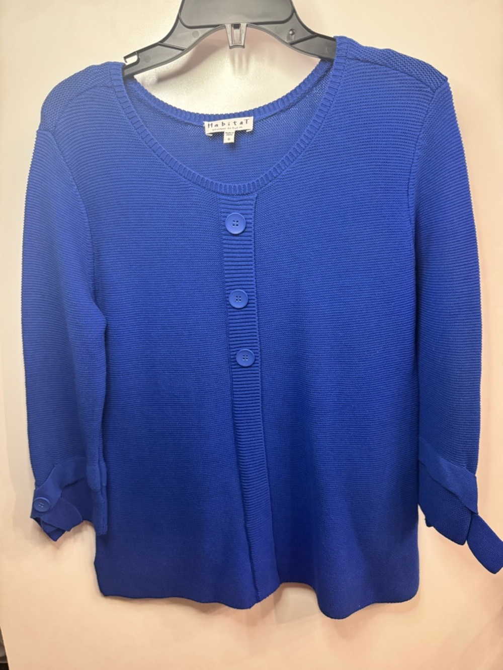 Habitat Blue Knit Sweater Small Boxy Tab Sleeve Lightweight